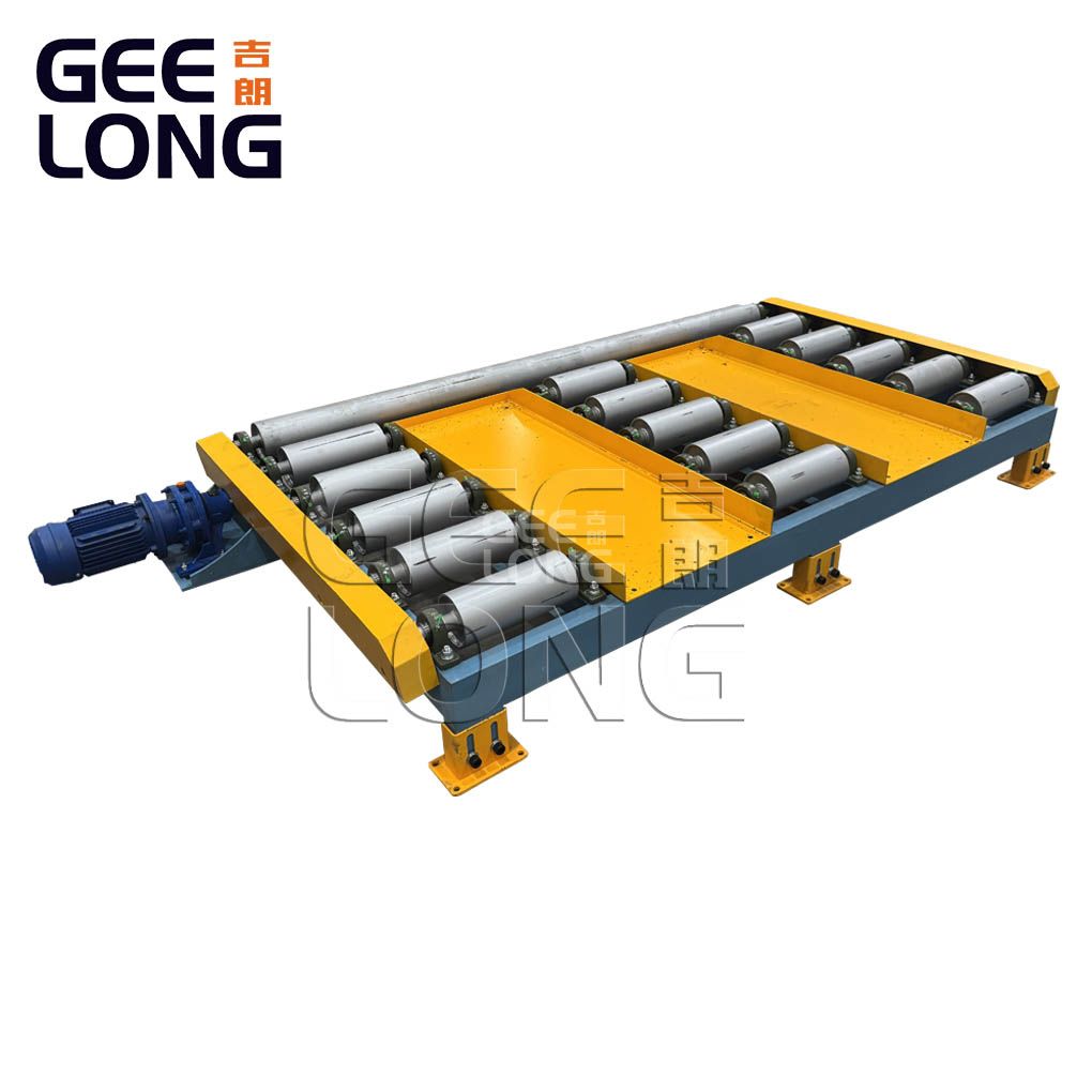 Transportador de rolos motorizado de madeira compensada