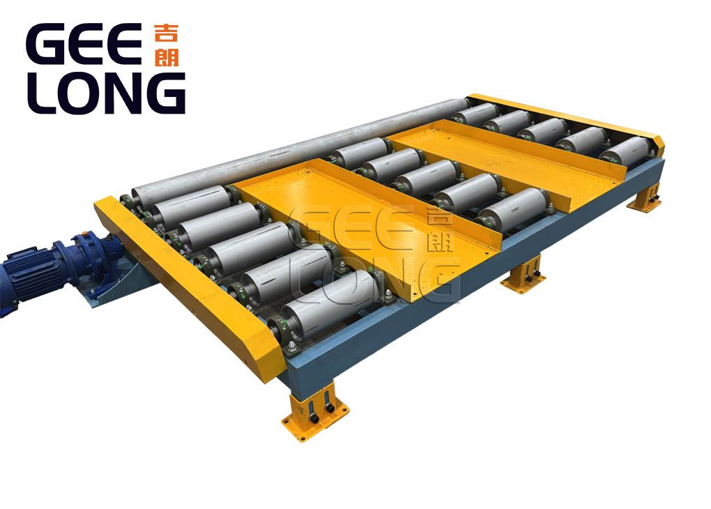 Transportador de rolos motorizado de madeira compensada