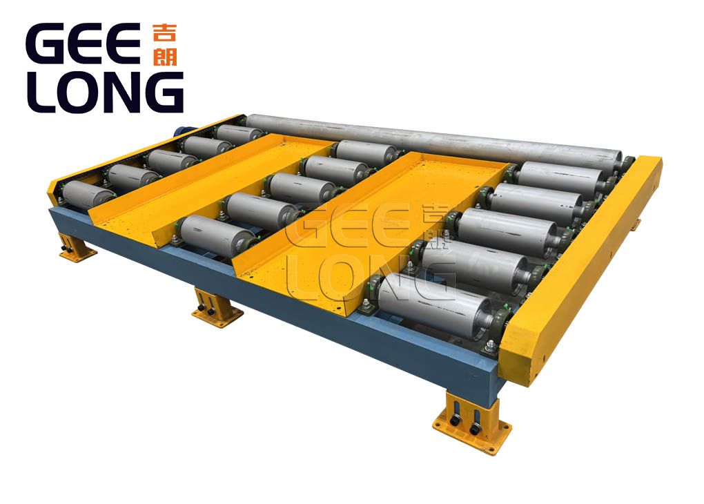 Transportador de rolos motorizado de madeira compensada